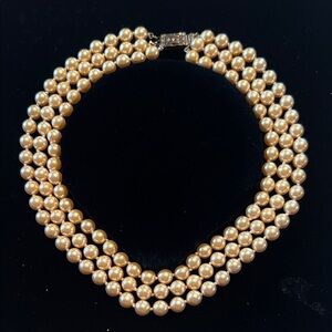 Franklin Mint Gold Triple-Strand Pearl Necklace